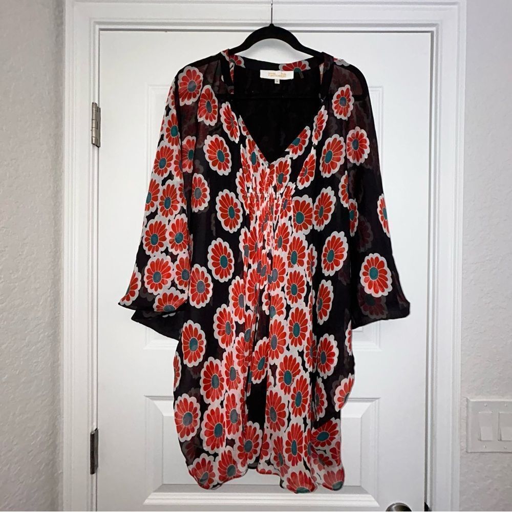 Diane Von Furstenberg Fleurette Silk Floral Print Kimono Batwing Tunic Dress